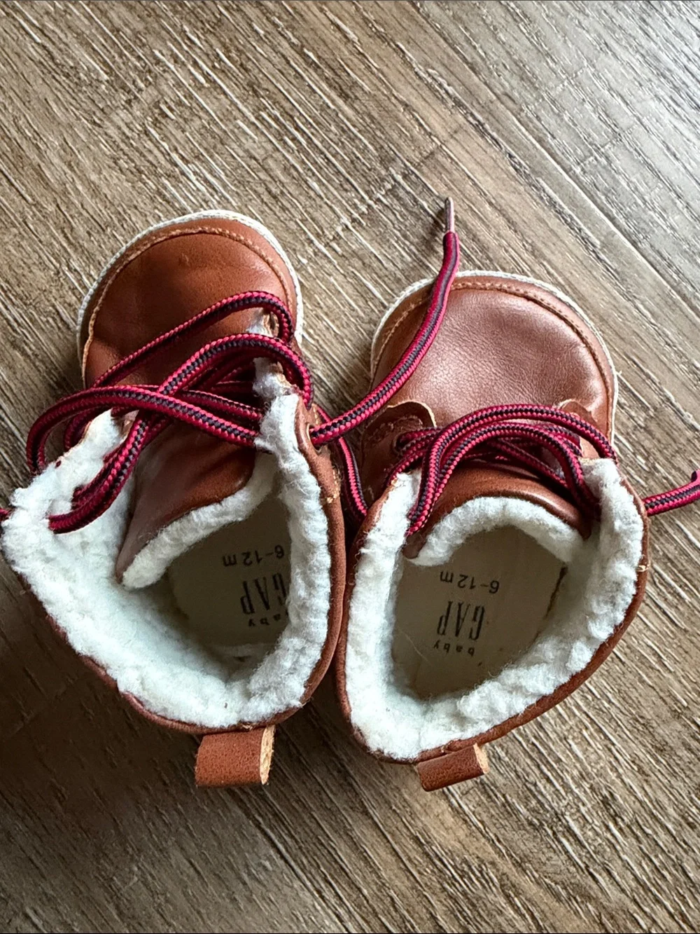 GAP Brown Kids Leather-Style Boots with Burgundy Laces